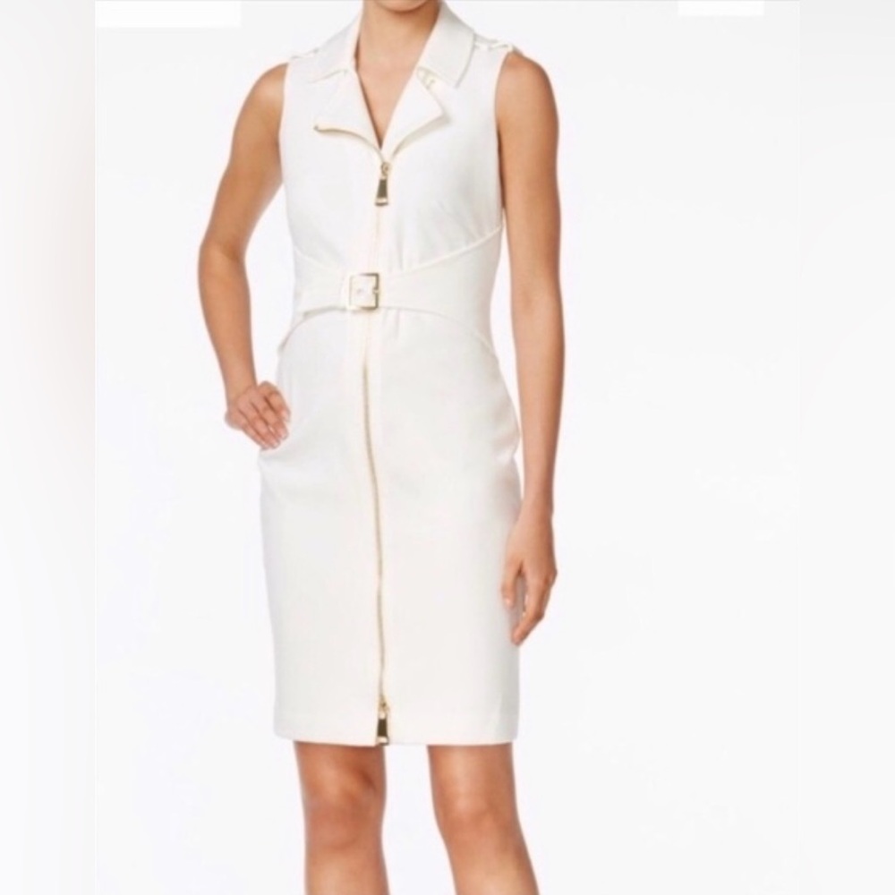 Calvin Klein Cream Zippered Midi Dress